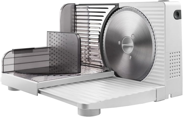 Taurus Cutmaster Compact, Trancheuse électrique 100 W, Pour jambon, viande et saucisson, Découpe de 1 à 15 mm, Lame en acier inoxydable de 17 cm, Table de découpe pliable