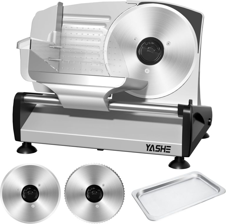 YASHE Trancheuse Électrique Avec Moteur DC Silencieux, Trancheuse À Jambon 200W, Lames En Acier Inoxydable Dual 19CM, Épaisseur Réglable De 0-15mm, Idéale Pour Viande, Fromage, Pain Et Légumes